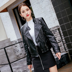 2017 new autumn jacket motorcycle leather PU leather female short slim slim BF all-match thin section of Korean Students XL black