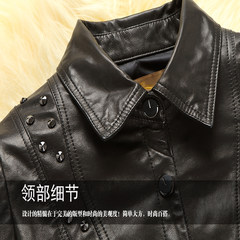 The European station code Hitz Haining leather girls long goat leather leather jacket with Rou 3XL black