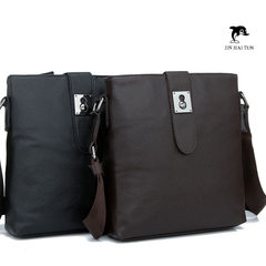 Men's shoulder bag messenger bag head layer cowhide leather vertical section of Korean fashion leisure bag business trends black