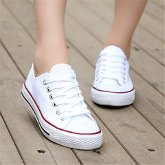 Korean high black canvas shoes to help female flat shoes, autumn wind band flat white shoes with the students Thirty-eight White Red