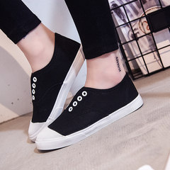 In the spring of 2017 new canvas shoes female student pedal shoes all-match flat shoes slip-on Korean Harajuku Thirty-eight black