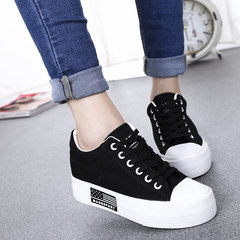 Large size canvas shoes female 41-43 all-match Korean couple shoes white girls shoes white shoes Forty-four Black + thick bottom + inside heighten