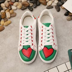 2017 new summer white shoe leather canvas shoes ladies flat shoes casual shoes all-match Korean Students Thirty-eight White and green