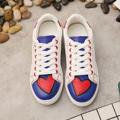 2017 new summer white shoe leather canvas shoes ladies flat shoes casual shoes all-match Korean Students Thirty-eight White and blue