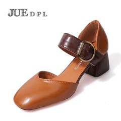 Ms. Mary Jane shoes retro JUEDPL SANDALS SHOES BEIGE 70837 word buckle Thirty-eight Milky white