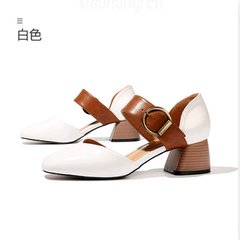In the spring of 17 New England Mary Jane shoes buckle sandals with high-heeled shoes' grandma shoes with thick paint Thirty-eight white