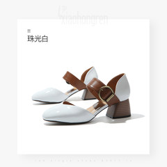 In the spring of 17 New England Mary Jane shoes buckle sandals with high-heeled shoes' grandma shoes with thick paint Thirty-eight pearl white