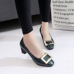 Spring shoes and the wind with rough heels buckle shoes shoes Asakuchi word Maryja shoes package Youmiao Thirty-eight green