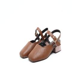 Maryja shoes in sandals with straps and coarse female empty word shallow mouth retro square buckle sandals tide Thirty-eight Dark brown