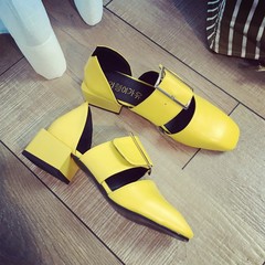 Korean retro Mary Jane shoes female buckle leather sandals with a shallow mouth shoe buckle student grandma tide Thirty-eight yellow