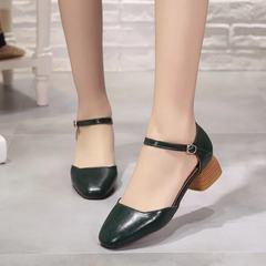2017 summer new retro with Mary Jane shoes Korean word buckle thick with square Baotou shoes sandals Thirty-eight green