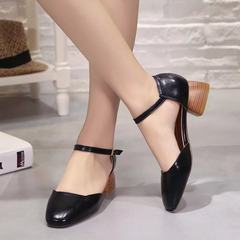 2017 summer new retro with Mary Jane shoes Korean word buckle thick with square Baotou shoes sandals Thirty-eight black