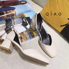 In the spring of 17 with new Korean Mary Jane shoes retro square shoes with high heels and low crude word buckle shoes Merchandiser Thirty-eight Beige