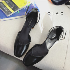In the spring of 17 with new Korean Mary Jane shoes retro square shoes with high heels and low crude word buckle shoes Merchandiser Thirty-eight black