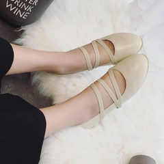Mary Jane shoes buckle shoes retro word spring 2017 square grandma shoes sandals in the summer with coarse female Thirty-eight Beige