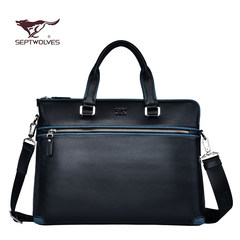 Septwolves Lichade backpack men leather business tide Leather Shoulder Messenger Bag computer bag black