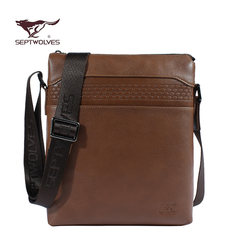 SEPTWOLVES Genuine Leather Men Single Shoulder Bag Backpack NEW soft leather business men's bags tide Sky blue