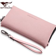 New genuine Septwolves purse female zipper wallet. The first layer of soft leather ladies hand bag black