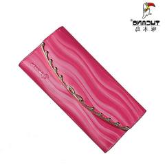Adicolo woodpecker, Korean fashion women's leather wallet card more than seventy percent off Long Wallet ripples Pink