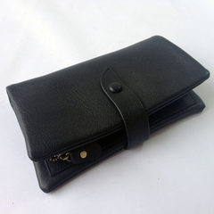 [cowhide man] head layer of leather mobile bag, wallet, business fashion, simple Retro Leather, Long Wallet black