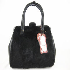Genuine leather handbag leather with 5257 cocoa, with two wool woven pattern Handbag Bag black