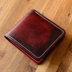 Tank hand eighty percent off cross Japanese hand dyed dark red hand tanned leather leather wallet money short simple style Left right zero wallet
