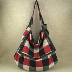 Hot Gingham leather handbags and casual fashion personality all-match wind Plaid Shoulder Messenger female bag gules