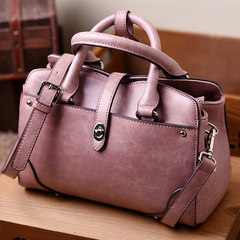 2017 new European fashion leather handbag Boston oil wax bag tote bag lady pillow bag lock Purple taro
