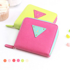 Korean genuine cute candy zipper wallet, bright colors, short wallet, hand purse, pink card bag Red red