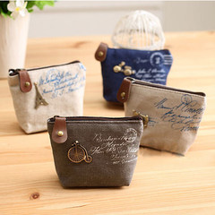 Spring sorrow goods, Korean cute little purse, female Mini canvas coin bag, hand zipper fabric, zero Purse gray