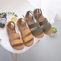 Girl sandals, female summer 2017, new flat bottomed soft soles, Korean Korean version, rough with students, one word with Rome shoes Thirty-eight Size standard, rest assured to buy