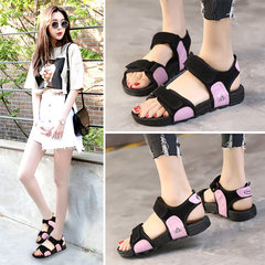 2017 new female summer sandals a Korean students all-match Rome soft sister source of wind, beach sports Thirty-eight Black Pink
