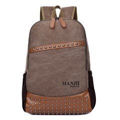 New edition men's Rivet canvas bag, retro backpack, leisure travel bag, high school bag backpack Coffee