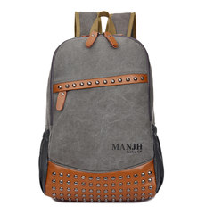 New edition men's Rivet canvas bag, retro backpack, leisure travel bag, high school bag backpack gray