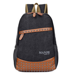New edition men's Rivet canvas bag, retro backpack, leisure travel bag, high school bag backpack black