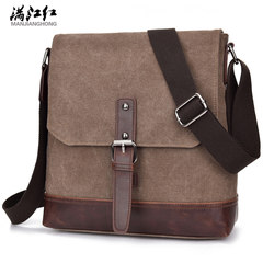 Single bag man canvas bag Manjianghong new crazy horse simple male bag Crossbody Bag business casual. Coffee