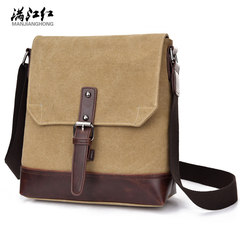 Single bag man canvas bag Manjianghong new crazy horse simple male bag Crossbody Bag business casual. Khaki
