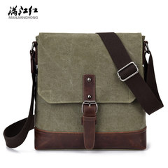 Single bag man canvas bag Manjianghong new crazy horse simple male bag Crossbody Bag business casual. Army green