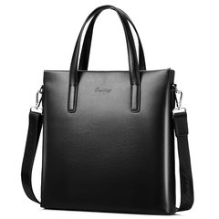 Handbags, men's upright paragraph, simple business briefcase, Korean tide men's shoulder bag, casual leather, men's bag Black shoulder straps
