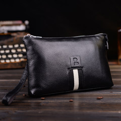 Leather handbags leather clutch male leather men hand bag genuine long capacity business casual men's bag black