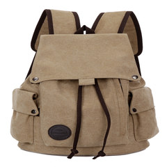 Retro all-match Korean backpack backpack and female Metrosexual pumping with college students wind locomotive leisure bag Khaki