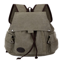 Retro all-match Korean backpack backpack and female Metrosexual pumping with college students wind locomotive leisure bag Army green