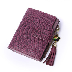 Wallet, Korean style leather Folding Purse, 2017 new mini tassels, slim purse, small wallet Violet
