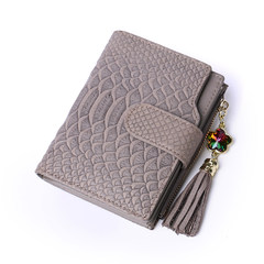 Wallet, Korean style leather Folding Purse, 2017 new mini tassels, slim purse, small wallet gray