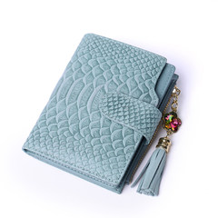 Wallet, Korean style leather Folding Purse, 2017 new mini tassels, slim purse, small wallet blue