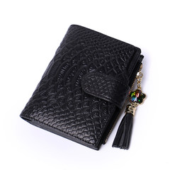 Wallet, Korean style leather Folding Purse, 2017 new mini tassels, slim purse, small wallet black