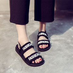 2017 new hot Korean flat sandals female student summer beach shoes all-match a thick non slip bottom cake Luo Thirty-eight black