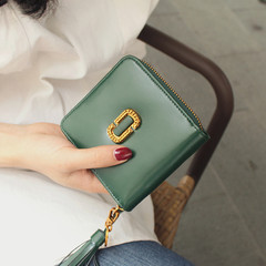 2017 Korean leather short wallet, female retro tassels, mirror zipper, leather wallet, simple purse, thin woman green