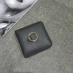 Small wallet 2017 new female short student, zipper change, Korean version, mini fold, personalized tide, simple Wallet black