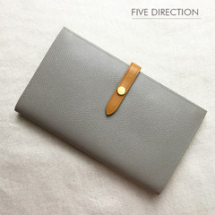 F.D leather purse long simple head layer cowhide multi card buckle hand handmade Wallet Purse Golden grey